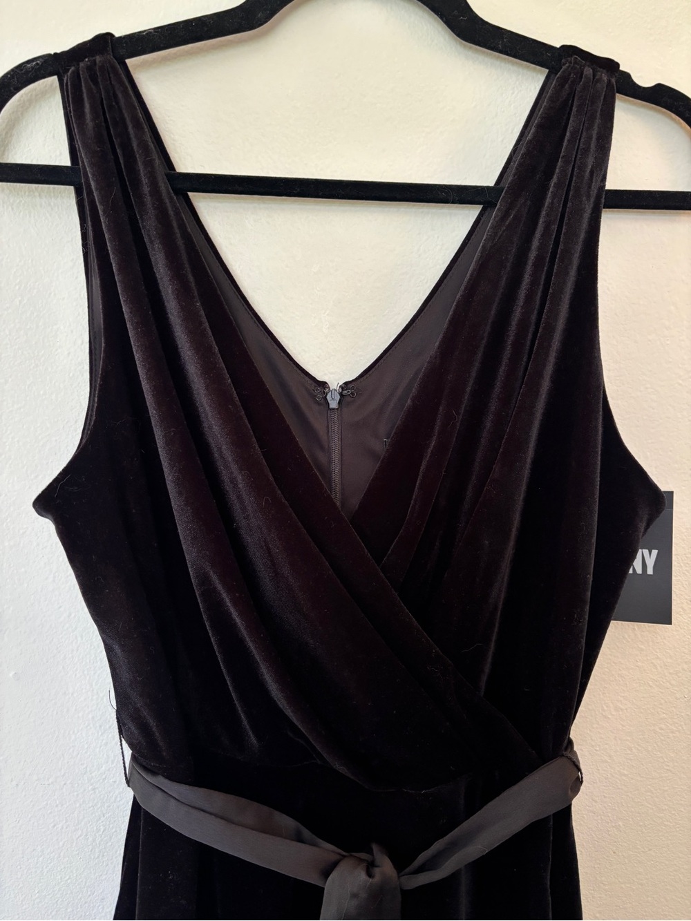 NWT! DKNY Black Velvet Wrap Sleeveless Sheath Dress